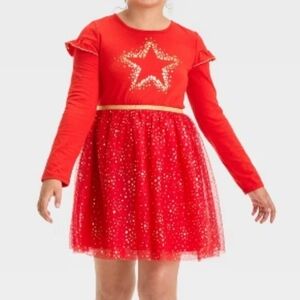 Cat & Jack Long Sleeve Holiday 'Star' Tulle Dress